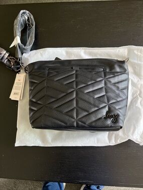 lug Black Quilted Crossbody with Textured Geometric Stitching
